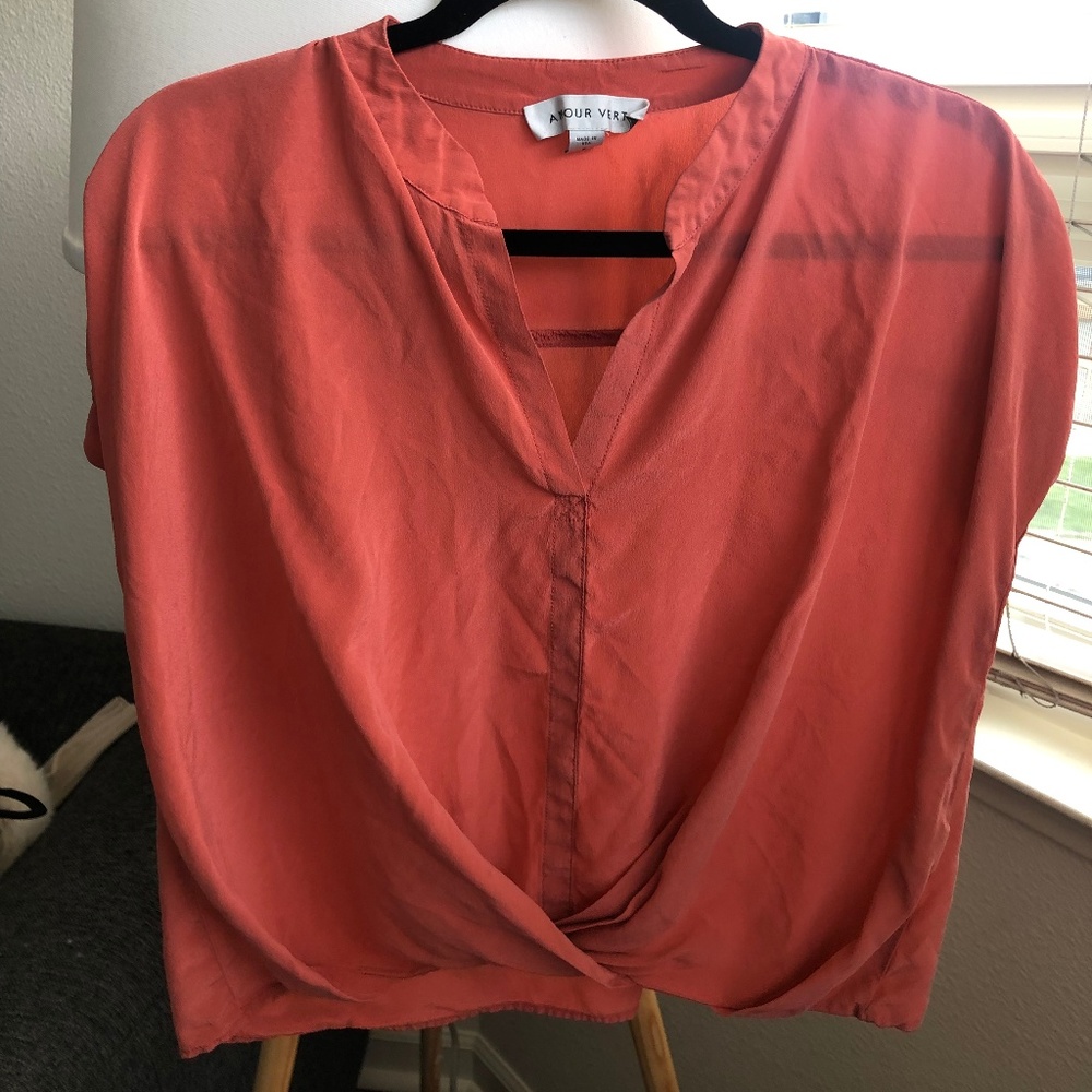 Amour Vert Renata Silk Blouse Coral